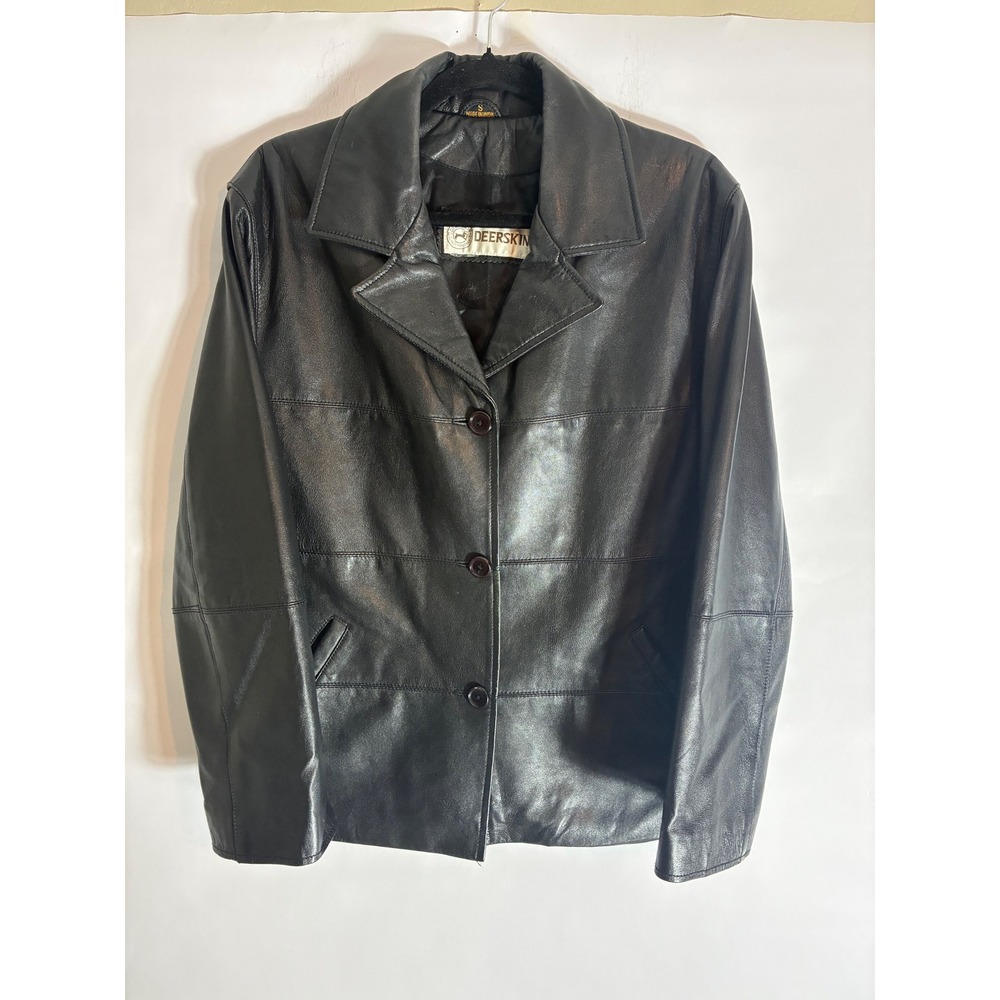 Vintage Deerskin Black Leather Blazer Jacket Button Up Coat Small Indie Matrix